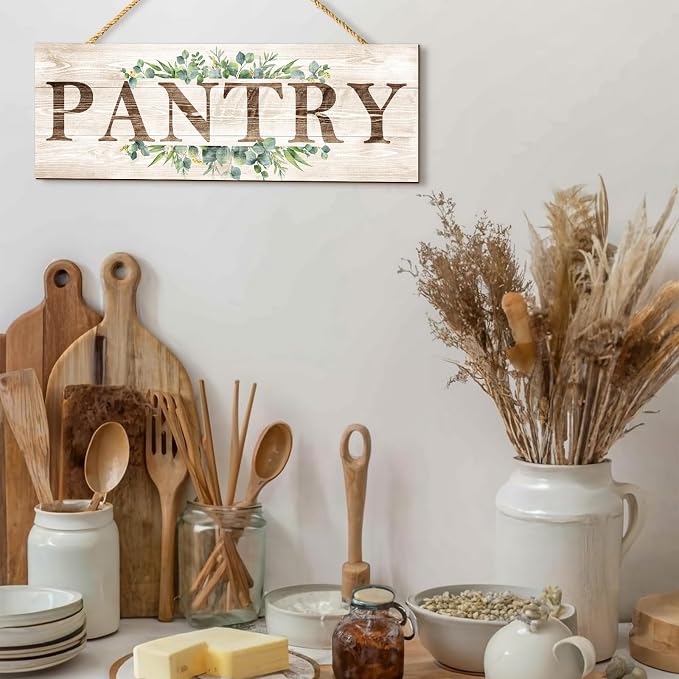 Pantry Sign Wall Decor, Pantry Wall Art with Plant Print, Rustic Farmhouse Wall Hanging Plaque Home Kitchen Decorative Pantry, 4.7 x 13.7 inches - Image 6