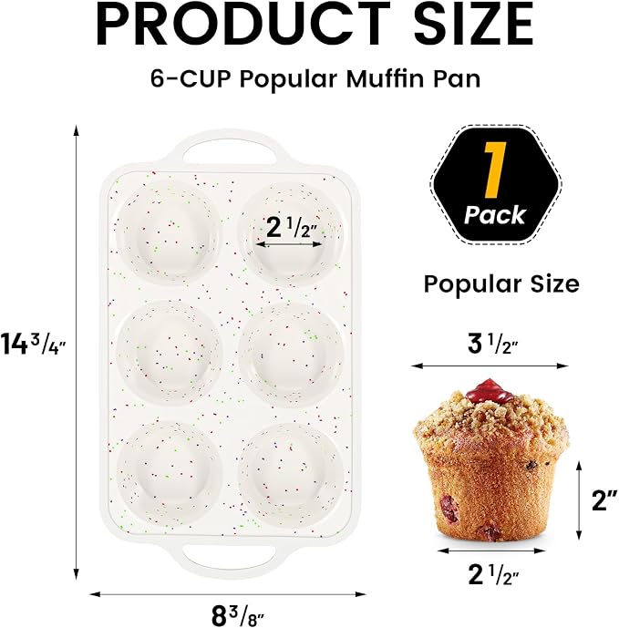 Vinino Jumbo Muffin Pan with Metal Reinforced Frame-1Pack, Large Silicone Cupcake Pan for Baking 6 Cup Jumbo Size, Silicone Muffin Tray, Cupcake Baking Pan Molds for Oven Dishwasher Safe-Cream - Image 4