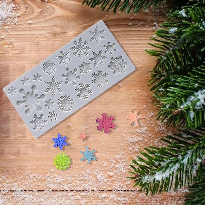 1 Pcs Snowflake Silicone Molds for Chocolate Candy Soap Baking 20-Cavity Reusable Various Shape Snowflake Molds for Making Gummy Candy Gelatin Ice Cubes Biscuits Cake Decorating