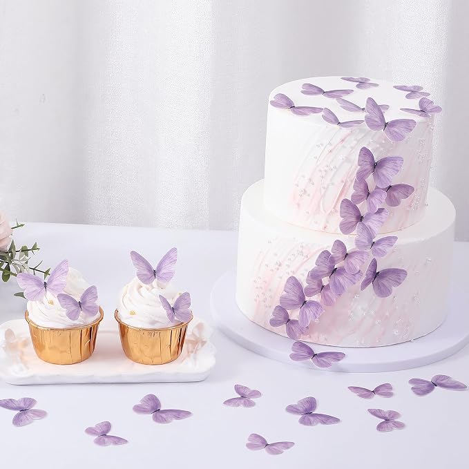 YOcity 58Pcs Edible Butterflies Cake Toppers Edible Butterfly Cupcake Toppers Wafer Paper Butterflies Edible Butterfly Cake Decorations for Wedding Birthday Party Cupcakes Decorating - Image 4