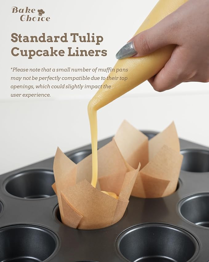 Bake Choice Standard Tulip Cupcake Liners for Baking, Brown Muffin Liners | 200 PCS Tulip Muffin Liners, European Parchment Paper, Nordic Paper Cupcake Wrapper for Party, Christmas - Image 5