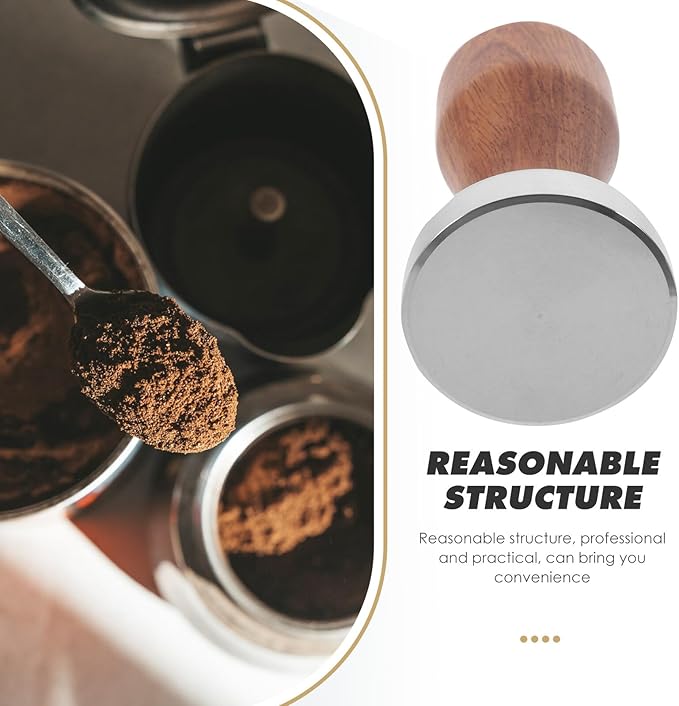Stainless Steel Coffee Tamper with Wood Handle Flat Base Heavy-duty Espresso Powder Press Tool for Home Use Coffee Making