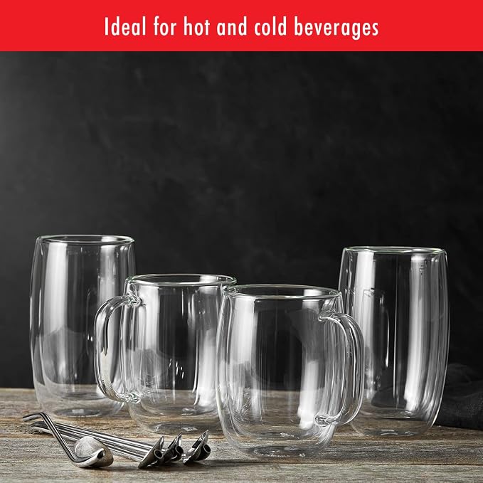 Zwilling Sorrento Plus 2-Pc Double Wall Insulated Glass Coffee Mug Set | Double-Wall Glass Keeps Drinks Hot or Cold Longer. Comfortable to hold. Mouth-blown Glass Mugs by Skilled Artisan - Image 6