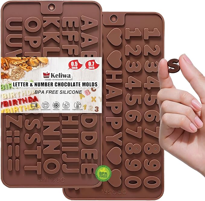 2pcs Silicone Letter Mold and Number Chocolate Molds with Happy Birthday Cake Decorations Symbols,Small Mini Size for Alphabet Decorating Strawberries Lollipop Fondant, Heart Shaped Gift Choice by keliwa