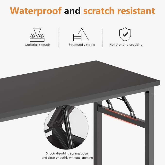 DlandHome 47 Inch Folding Computer Desk, Fully Assembled, Black | Foldable Writing Table, Portable Activity Conference Table for Home Office, Wood Top Metal Frame, Collapsible Easy Storage - Image 4