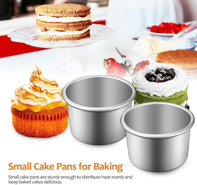 2Inch Cake Pan Set of 4, Nonstick Stainless Steel Smash Cake Pans, Round Mini Cake Pans Tin Small Size for Baking Muffin Fondant Cheesecake Mold Healthy Dishwasher Safe - Image 2