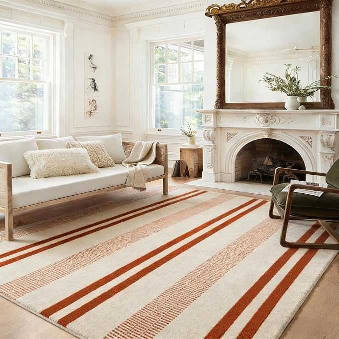 5x7 Area Rug, Machine Washable Living Room Rug - Non-Slip Low Pile Accent Rug for Bedroom, Pet Friendly, Modern Vintage Geometric Design by RICKYSERRA