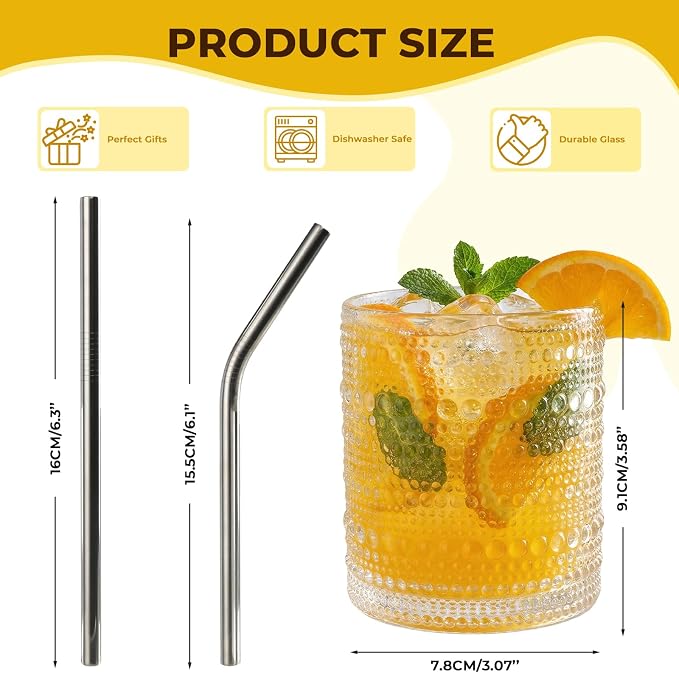CycleMore Set of 12 Vintage Hobnail Drinking Glasses, 12 oz Highball Glasses & 10 oz Cocktail Glasses, Bar Tumbler Glassware for Water, Juice, Beer, Whiskey, Cocktail, Smoothie - Image 2