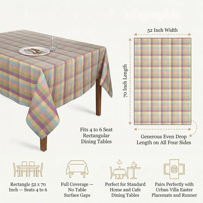 Urban Villa Tablecloth Cotton Tabletop 52x70 (4-6 Seats) Easter Checks - Image 3