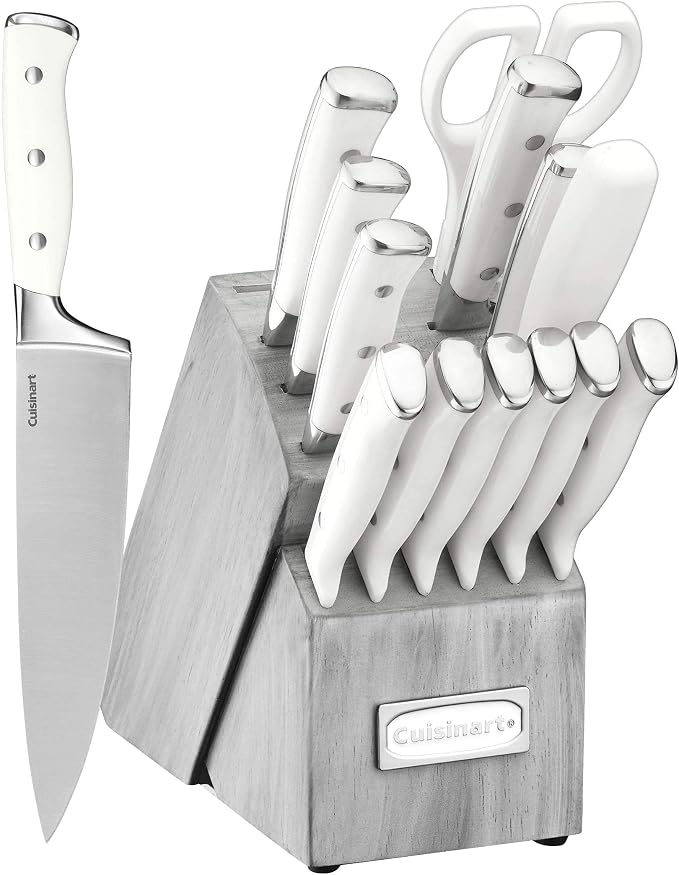 Cuisinart 15-Piece Knife Set with Block, High Carbon Stainless Steel, Forged Triple Rivet, Natural/Gray C77WTR-15PG by Cuisinart