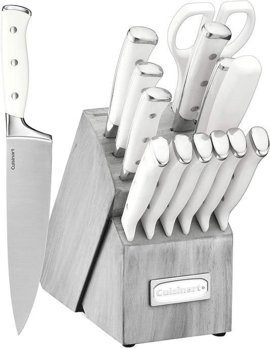 Cuisinart 15-Piece Knife Set with Block, High Carbon Stainless Steel, Forged Triple Rivet, Natural/Gray C77WTR-15PG by Cuisinart