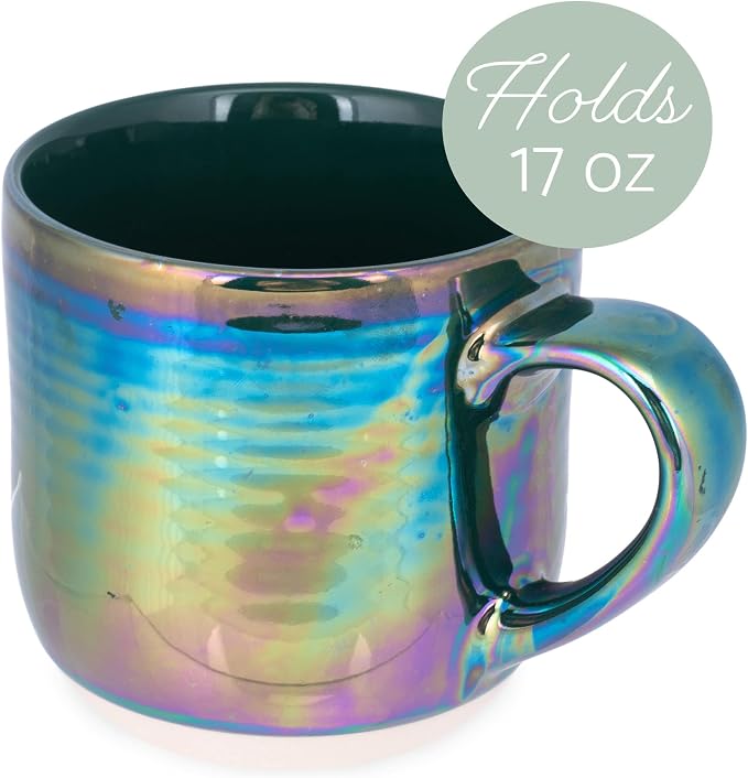 Elanze Designs Glossy Reactive Glaze Large 17 Fluid Ounce Everyday Kitchen Food Grade Ceramic Stoneware Coffee Mug Cup with Comfort Curved Handles, Set of 4, Emerald Green - Image 3