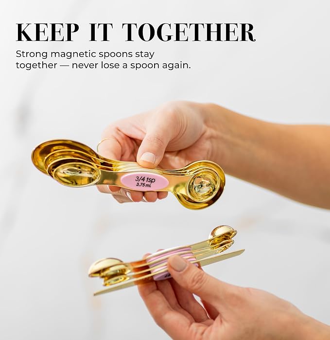 Pink Magnetic Measuring Spoons Set - 8-Piece Dual-Sided Stainless Steel Spoons, Stackable and Spice Jar Friendly – Stylish Pink Kitchen Accessories for Cooking and Baking - Image 2