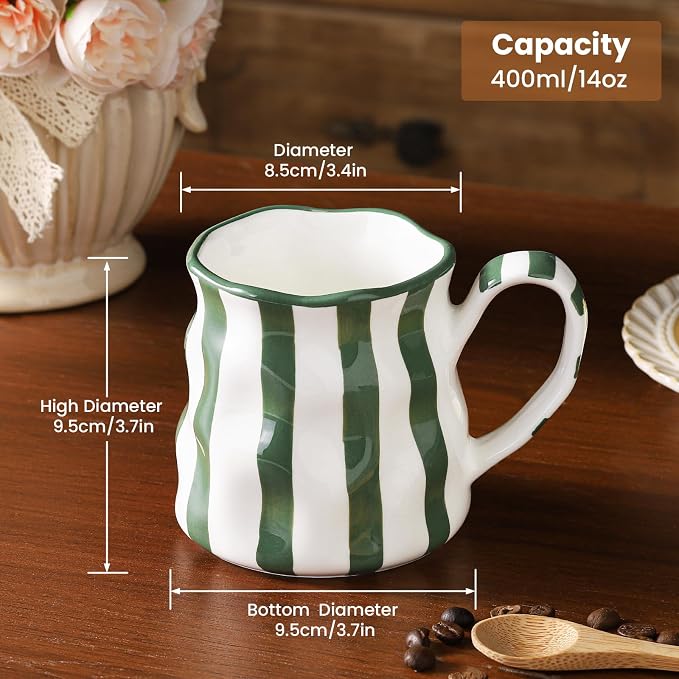 Ceramic Mug,14 oz Cute Mug,Ceramic Coffee Cup,Diner Mug,Espresso Mug,Pretty Mug,Hand-Painted Coffee Cup (Green) - Image 2