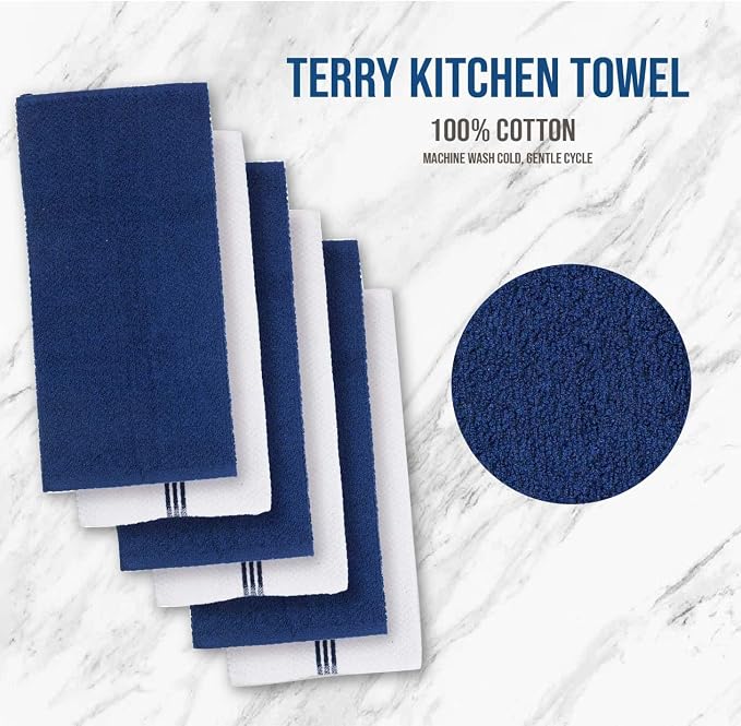 LANE LINEN Tea Towels - 16 Pc Set with Silicone Oven Mitts and Pot Holders, Cotton Kitchen Towels, Absorbent Dish and Hand Towels - Indigo - Image 6