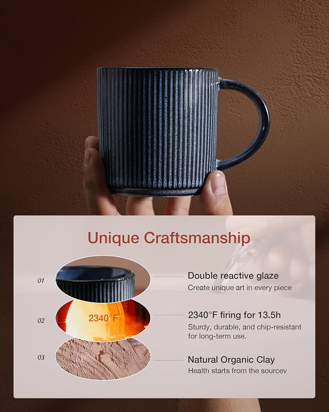 famiware Coffee Mug Set for 4, Star 12 oz Catering Mugs Cup Set with Handle for Coffee, Tea, Cocoa, Milk - Ceramic Stoneware Drinkware Set, Nebulas Blue - Image 3