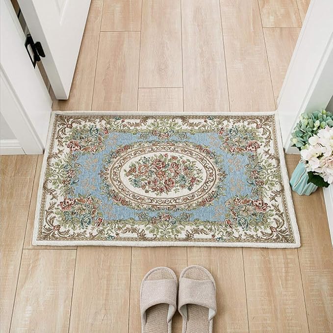 Home Decor Collection Rustic Floral Door Mat Luxury Soft Modern Floor Rugs Carpet for Living Room, 2' x 3', Country Blue - Image 3