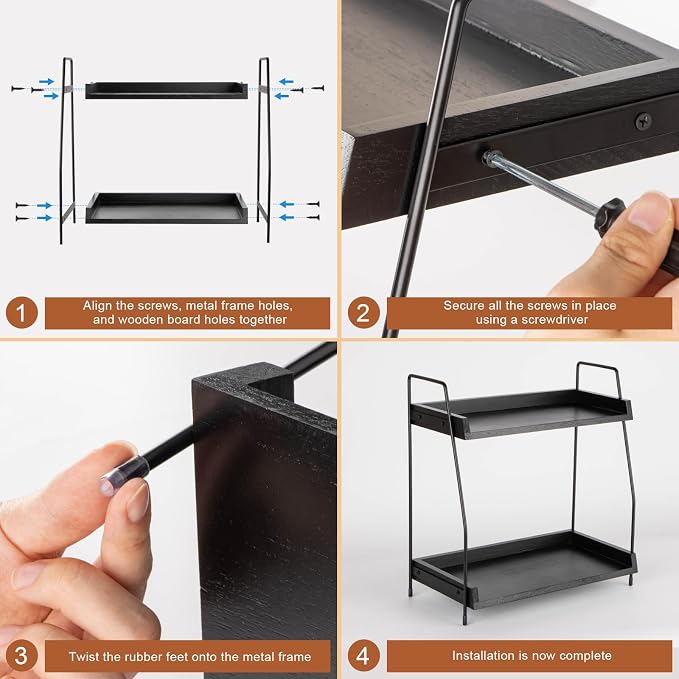 ANBOXIT 2-Tier Coffee Station Organizer, Wooden Kitchen Counter Shelf | for Coffee Bar Accessories, Condiment Storage Caddy for Kitchen, Home, Office - Black - Image 5
