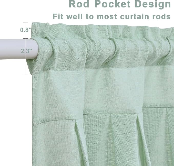 Likiyol Linen Valances for Windows Farmhouse Ruffle Swag Valance Rustic Country Window Valances Light Filtering Kitchen Curtains Rod Pocket Valance Curtains for Bathroom Cafe, Mint Green, 60"W x 36"L - Image 5