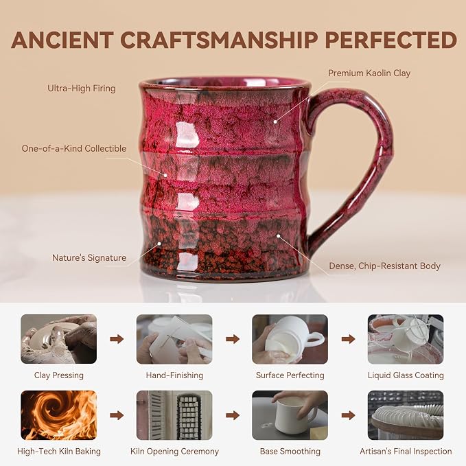 Rustic Red Ceramic Coffee Mug 15oz – Handcrafted Unique Gift for Coffee Lovers, Comfortable Large Handle, Dishwasher Safe - Image 2