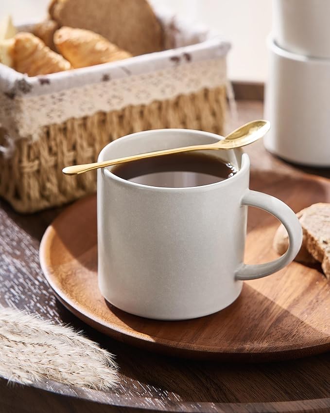 famiware Coffee Mugs Set of 6 Nebula 14oz Coffee Mugs, Ceramic Cup Set with Handle for Latte, Tea, Milk, Cappuccino, Cocoa, Matte Beige White - Image 2