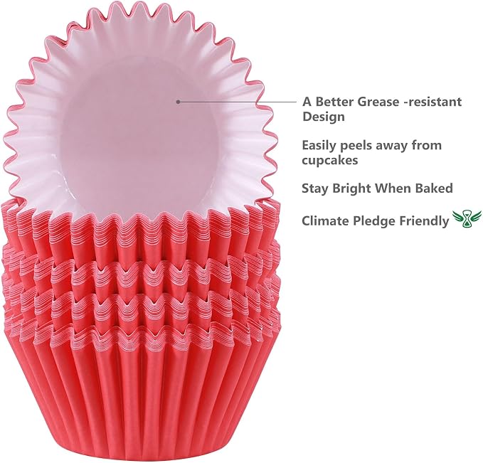 Caperci Heavy Duty Jumbo Cupcake Muffin Liners for Baking - Extra Large 100pcs Grease-Resistant Red Paper Baking Cups, No Muffin Pan Needed, Odorless, Easily Peels (Red) - Image 2