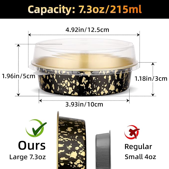 Beasea Mini Pie Pans with Lids, 120 Pack 4 Inch 7.3oz Disposable Cake Pans Aluminum Foil Pie Tart Baking Cups Tins Individual Dessert Containers Oven Dishes for Tart Cheesecake - Black Gold Speckles - Image 2