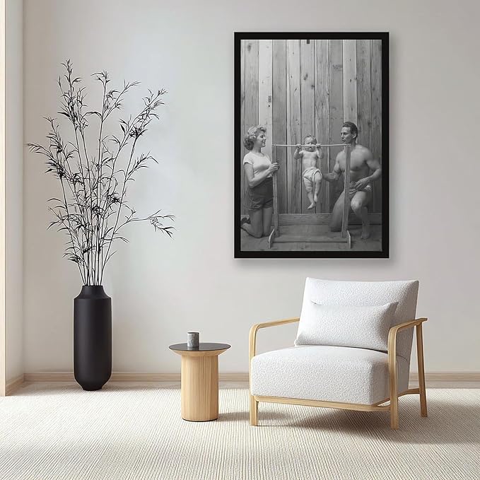 UXCBIA Baby Doing Pull-ups, Bodybuilder Family Black And White Retro Poster Canvas Poster Bedroom Decor Sports Landscape Office Room Decor Gift Black Frame 12x18in(30x45cm) - Image 7