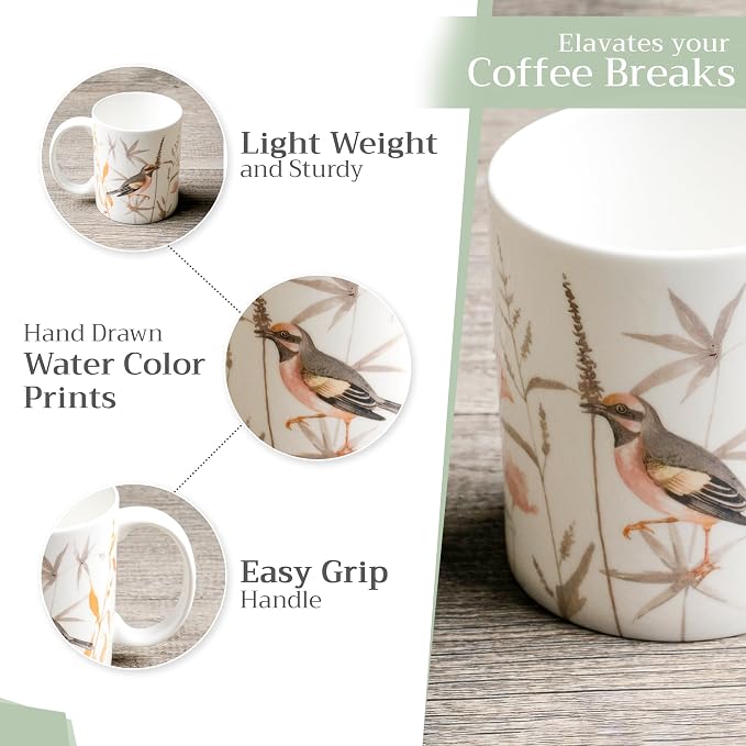 Maison d' Hermine Coffee Mug with Handles Tea Cups (15 Ounce, Pack of 1) | Fine Bone China Coffee Mugs for Hot Beverages Cappuccino Latte Home Spring Summer -Meadow Florals - Beige - Meadow Sunrise - Image 5