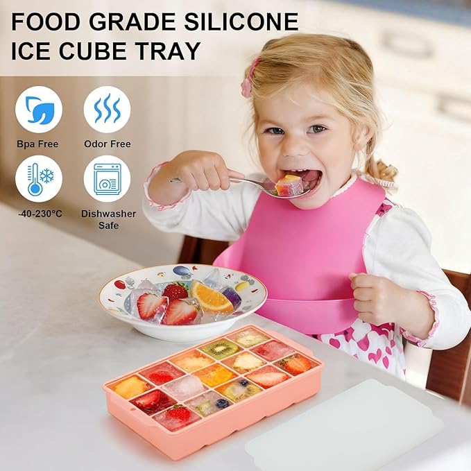 Ice Cube Tray, Ice Tray for Freezer with Lid, 3 Pack Silicone Ice Cube Trays for Freezer with 45 Flexible Anti Spill Easy Release Ice Trays