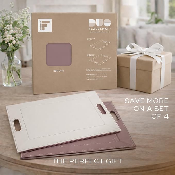 FREEFORM PLACEsMAT 2-in-1 Faux Leather Placemat & Serving Tray | Reversible Design, Lays Flat & Easy to Clean | Ottoman Food Tray, Perfect Housewarming Gift, 18” x 14” (Blush & Stone, Set of 4) - Image 8