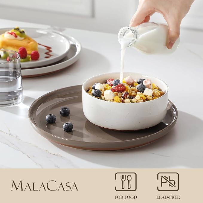 MALACASA Plates and Bowls Sets, 12 Pieces Modern Stoneware Dinnerware Set for 4 Kitchen Dinner Set Ceramic Dishware Dishes Set Microwave and Dishwasher Safe, Multicolor, Series TARA - Image 3