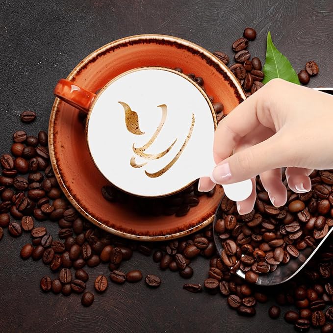 Cabilock 8Pcs Reusable Coffee Art Stencils Plastic Latte Decorating Templates for Cappuccino Cookie Cake Designs for Home Use