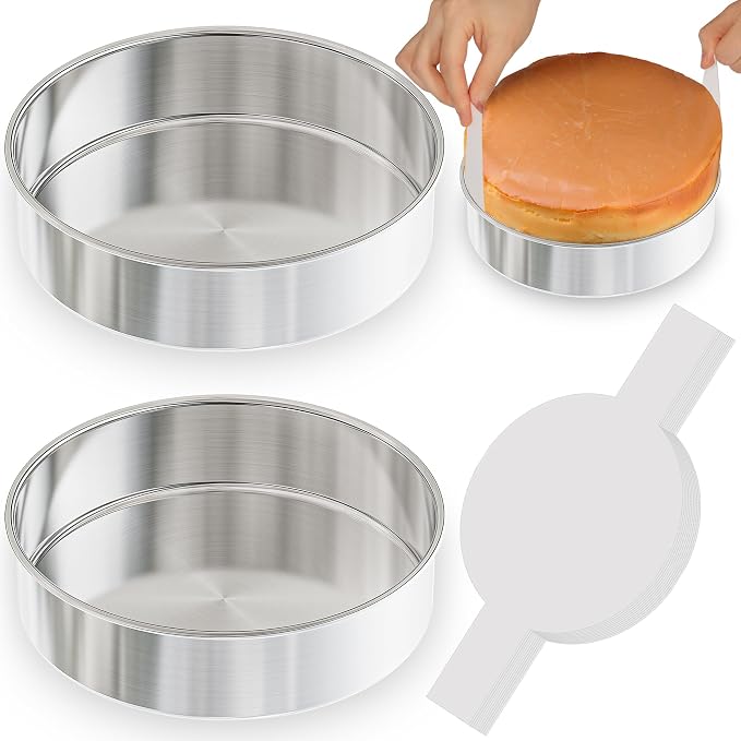 8 Inch Cake Pan Set of 2, Stainless Steel Baking Pans & 100 Parchment Paper | AWTBDP Nonstick Smash Circle Round Cake Pans Tins for Birthday Christmas Layer Cake, Healthy & Dishwasher Safe & Easy Clean by AWTBDP
