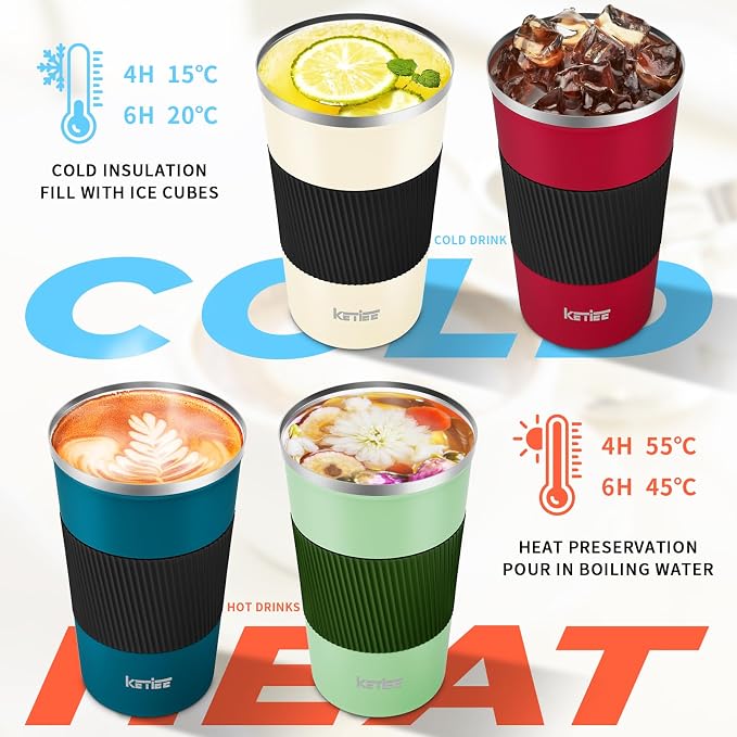 KETIEE 12oz Travel Mug: Vacuum Insulated Coffee Cup with Leakproof Lid, Travel Coffee Mug Stainless Steel Double Walled Reusable Coffee Cup for Hot and Cold Water Tea (Beige) - Image 2