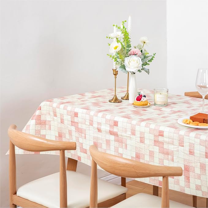 FIFTY FEET 70X52 Inch Square Tablecloth, Vinyl Tablecloth with Flannel Backing Waterproof Table Cloth, Spill Proof Picnic Table Cover for Outdoor/Indoor/Camping/Dining(Red Plaid) - 4 Packs - Image 9