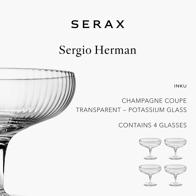 Serax Champagne Glass | Inku Glassware by Sergio Herman | 4 Coupe Glasses 15 cl | Clear Drinking Flutes Set | Transparent Luxury Copas for Dinner at Home with Wine, Wedding | Kitchen Sets - Image 4