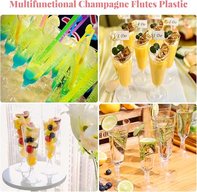 SUREHOME Plastic Champagne Flutes 200 Pack Champagne Glasses Disposable Mimosa Glasses 5 Oz Crystal Clear Plastic Flutes for Party Drinking Cocktail Cups Acrylic Wedding Toasting Glasses Flutes Bulk - Image 5