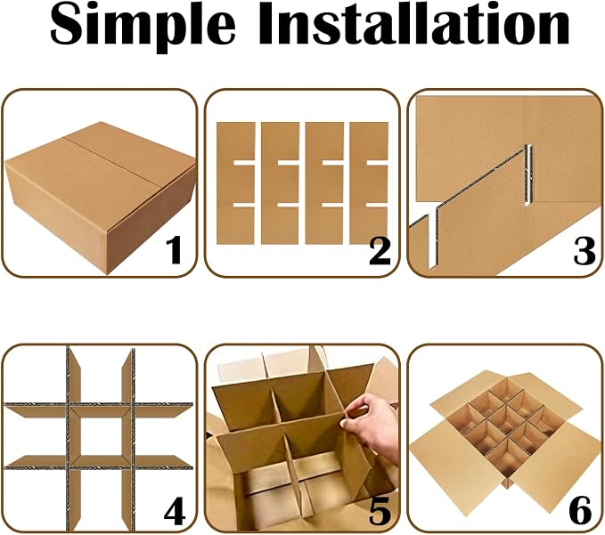 4 Sets Moving Boxes with Divider Kits, 12.5x12.5x4.5 Inches Glassware Dish Packing Boxes Includes 16 Corrugate Dividers & 36 Foam Pouches, Kitchen Moving Boxes for Shipping, Storage, Coffee Mugs - Image 4