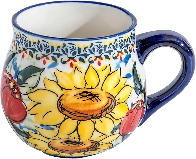 ALMA 12oz Handpainted Sunflower Ceramic Coffee Mug | Microwave & Dishwasher Safe, Ideal for Morning Coffee Tea, Home Kitchen Dining Room Display, For Home Makers & Women by HandmadePotteryForHome