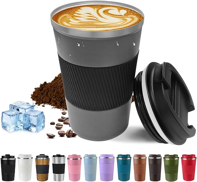 Vacuum Insulated Stainless Steel Travel Coffee Mug,Leak Proof Cup with Lid | 304 stainless steel mug with vacuum insulation, leak proof lid, silicone grip and car cup holder friendly design by SPLMIFA