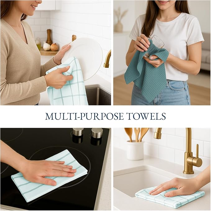 LANE LINEN Kitchen Towels & Dishcloths Set of 12-100% Cotton, Quick-Drying 18” x 28” Absorbent Dish & Tea Towels, Soft Hand Towels for Kitchen - Aqua - Image 6