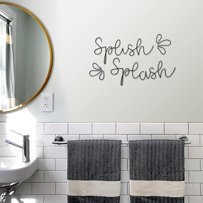 Qmetalart Splish Splash Bathroom Decor Wall Art Black Metal Wire Words Funny Signs Housewarming Wedding Gift Ideas - Image 2
