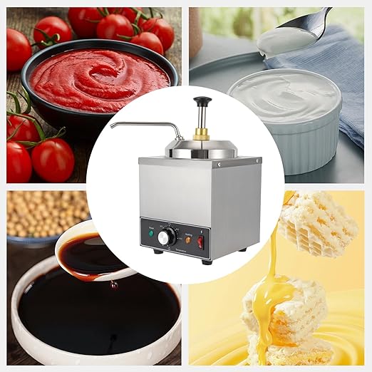 Condiment Pump Dispenser, 2L/2.1QT Stainless Steel Sauce Pump Dispense, Chocolate Dispenser Warmer, Condiment Pump Station, Pump Dispenser for Ketchup Dressing Syrup Chocolate, Adjustable Temperature