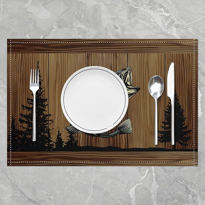 Feelyou Rustic Cabin Placemats Set of 4 Camo Hunting Fishing Table Mats Farmhouse Woodland Animal Place Mat for Kitchen Dining Table Party Decor Indoor Outdoor 18"x12" Non-Slip Easy to Clean - Image 2
