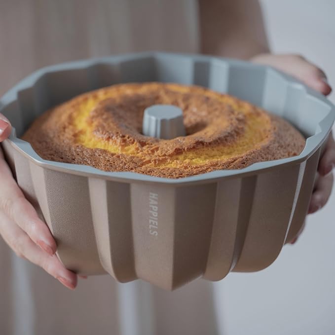 Inara 10 Cup Fluted Cake Pan Nonstick, PFOA & BPA Free | | Non-Toxic - Cast Aluminum - Gold - Pound Cake Mold for Oven Baking - Image 6