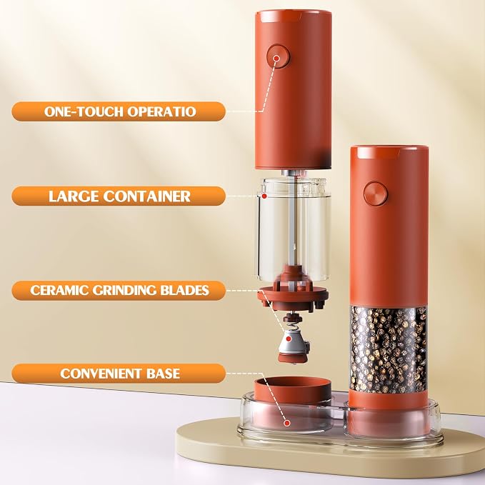 Electric Salt and Pepper Grinder Set Automatic Battery Pepper Mill Shakers Adjustable Coarseness Upgraded Larger Capacity with Led Home and Kitchen Appliances(Wine Red) - Image 7