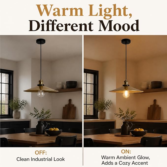 KCO Lighting Industrial Gold Pendant Lights Kitchen Island, 14.2” Modern Farmhouse Pendant Lighting for Dining Room Living Room Bedroom E26 Hardwired Hanging Ceiling Lamp with Adjustable Height - Image 4