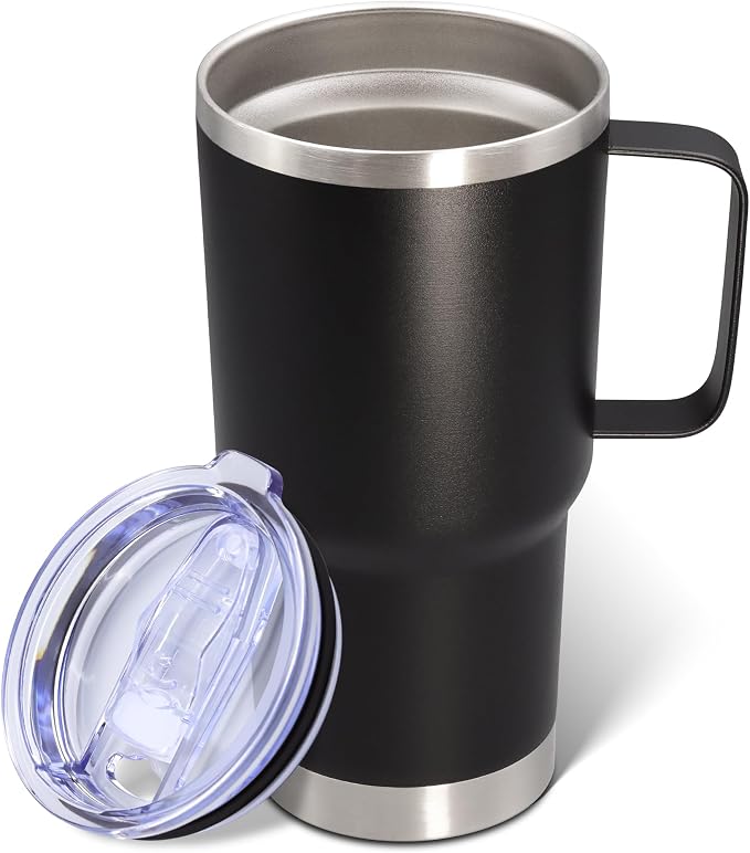 20 oz Tumbler with Handle and Lid Insulated Travel Coffee Mug Black 1P | Stainless Steel Tumbler, coffee tumbler with handle,Spill Proof Double Wall Vacuum Tumbler Cup Keep Drink Hot & Cold by ATQTQ