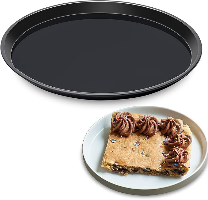 Yomvzake Cookie Cake Pan, 11 Inch Round Cake Pan Giant Shollow Cookie Pan Round Cookie Sheet Black Carbon Steel Tray Pan for Christmas Baking by Yomvzake